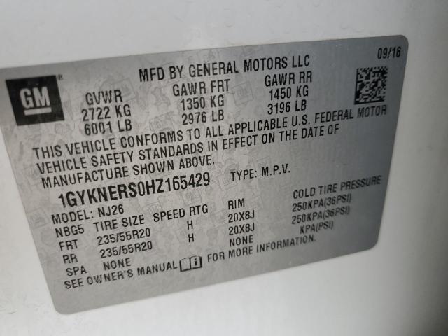 2017 Cadillac Xt5 Premium Luxury VIN: 1GYKNERS0HZ165429 Lot: 58103384