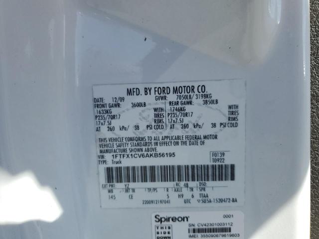 2010 Ford F150 Super Cab VIN: 1FTFX1CV6AKB56195 Lot: 59490794