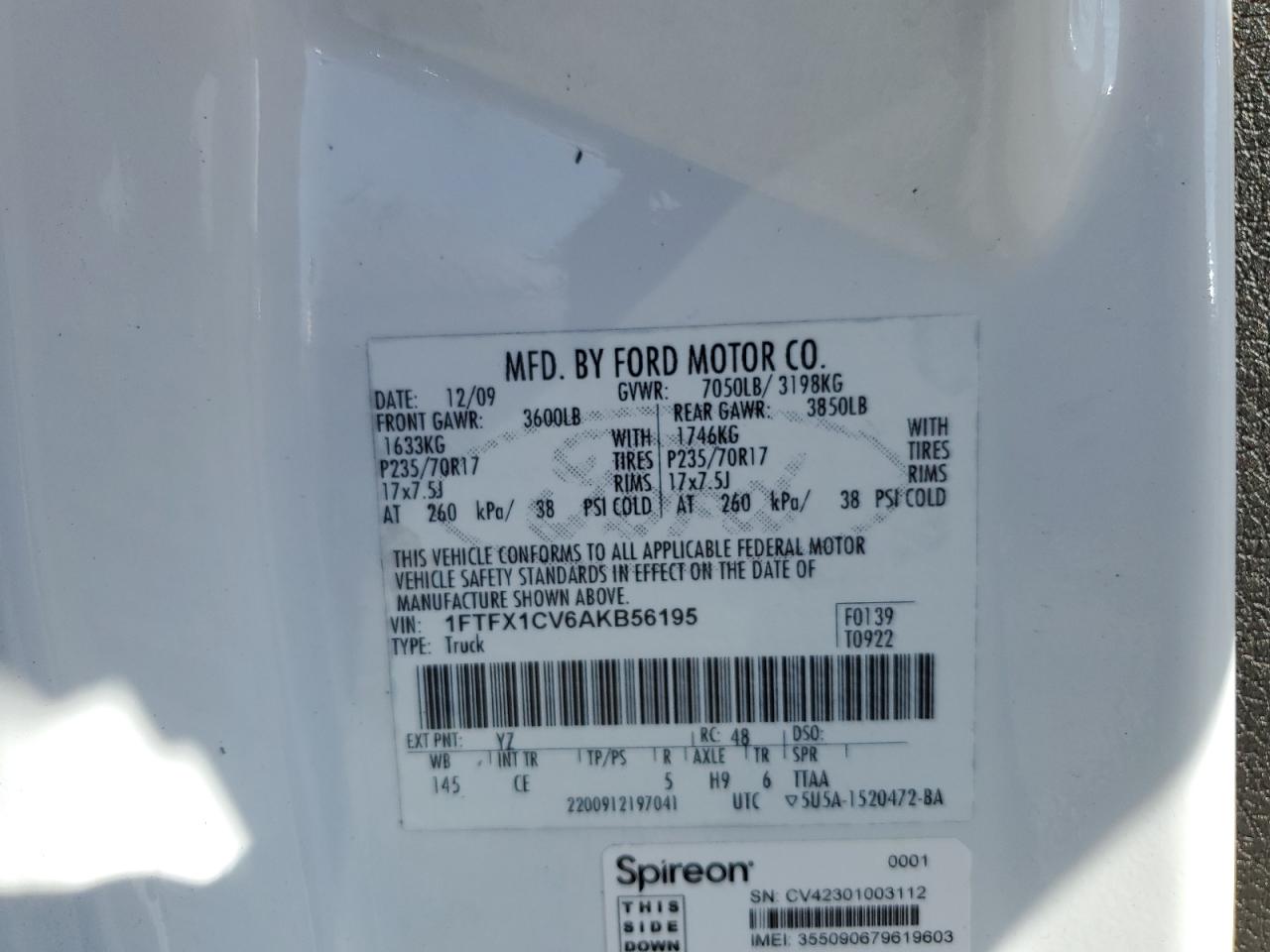 1FTFX1CV6AKB56195 2010 Ford F150 Super Cab