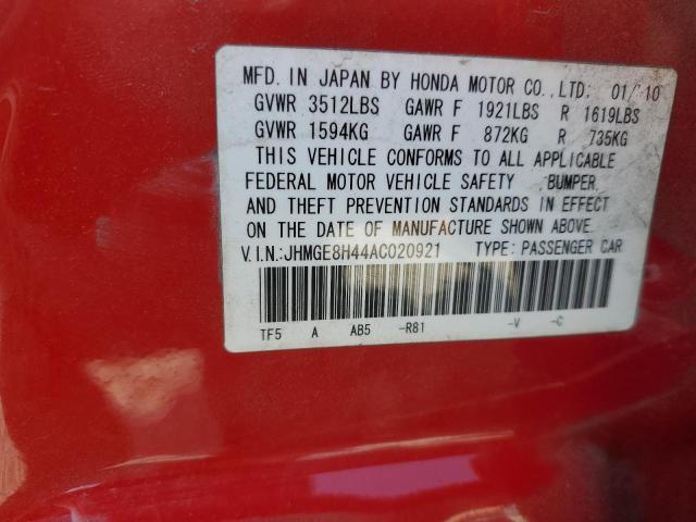 2010 Honda Fit Sport VIN: JHMGE8H44AC020921 Lot: 59136134