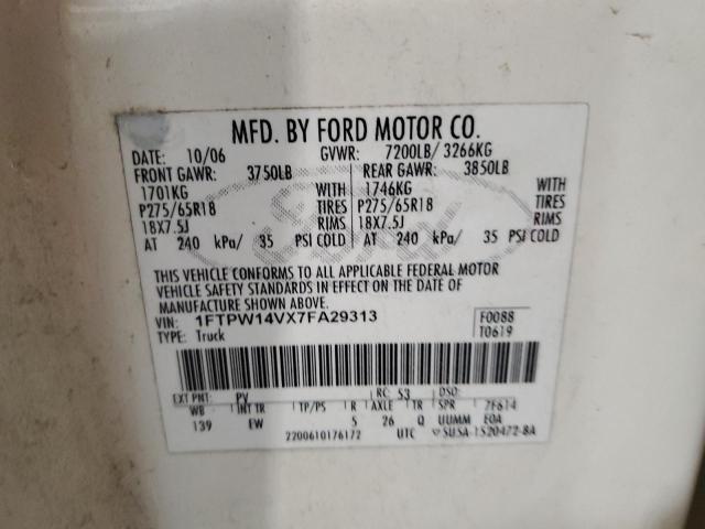 2007 Ford F150 Supercrew VIN: 1FTPW14VX7FA29313 Lot: 57954344