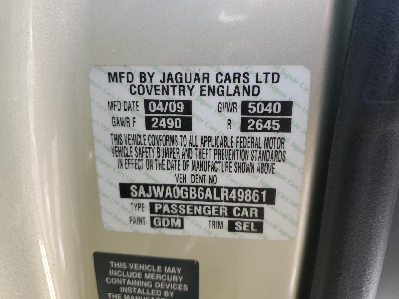 SAJWA0GB6ALR49861 2010 Jaguar Xf Premium