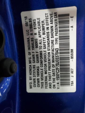 2018 Honda Civic Ex VIN: 19XFC2F70JE037043 Lot: 58634084