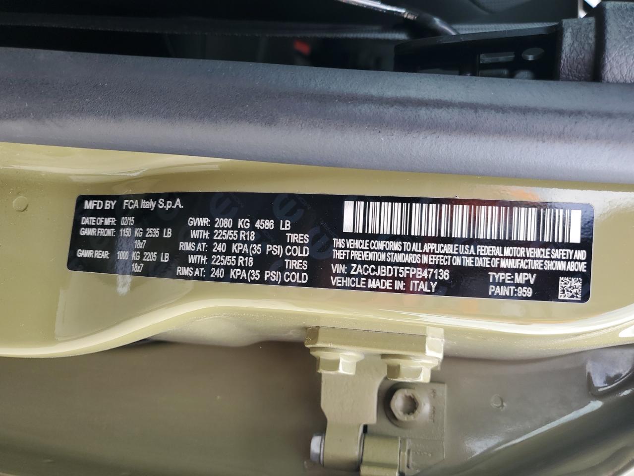 ZACCJBDT5FPB47136 2015 Jeep Renegade Limited