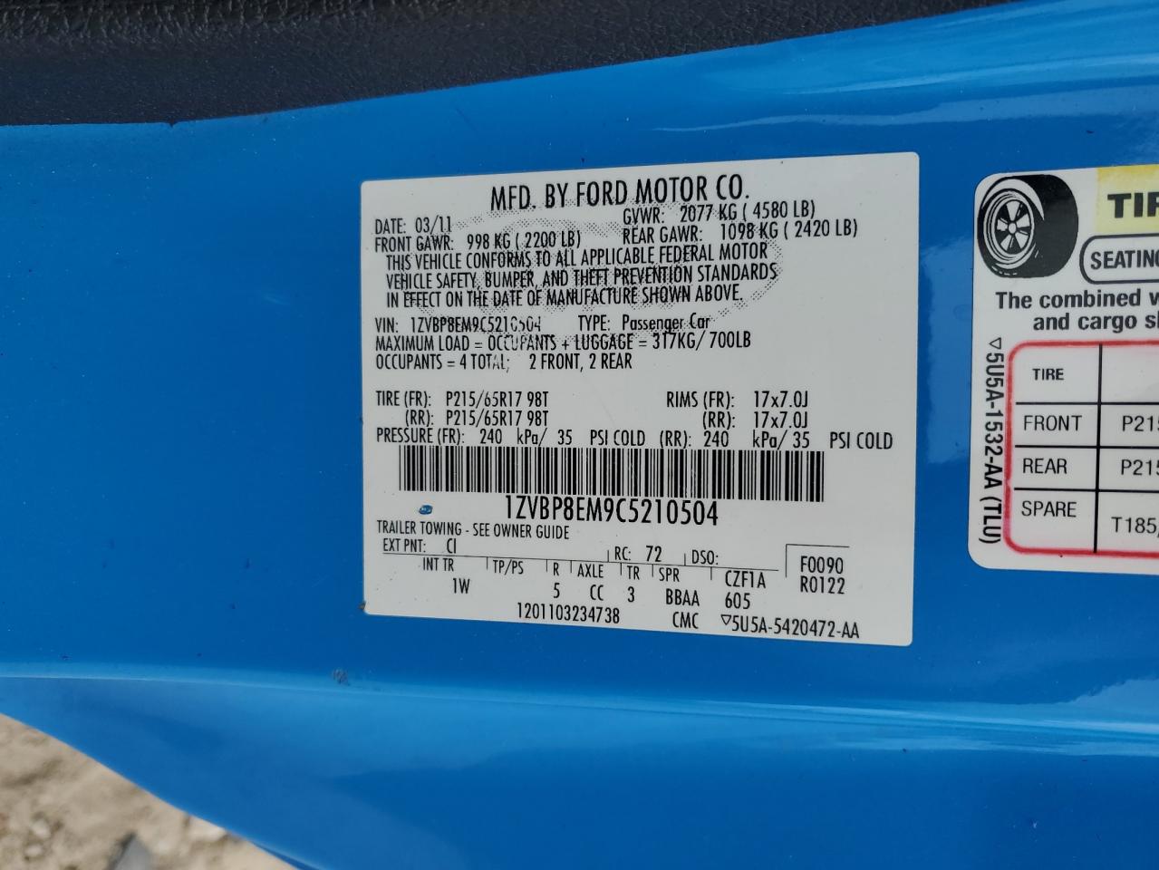 1ZVBP8EM9C5210504 2012 Ford Mustang