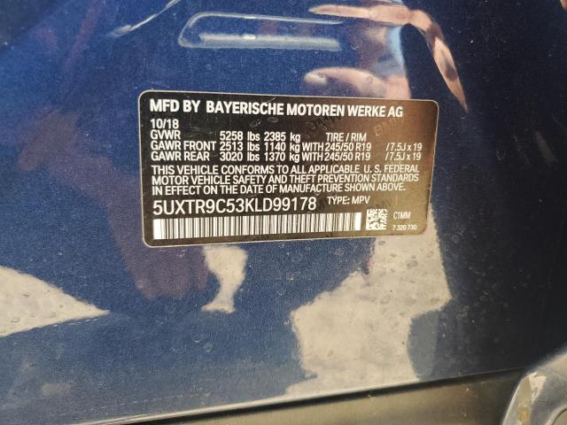 2019 BMW X3 xDrive30I VIN: 5UXTR9C53KLD99178 Lot: 59591834