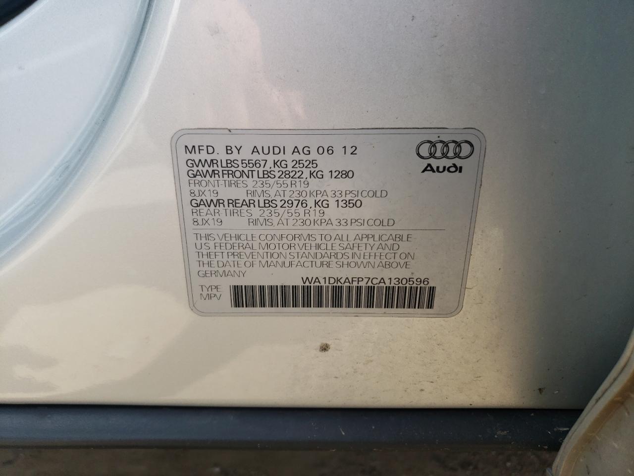 WA1DKAFP7CA130596 2012 Audi Q5 Premium Plus