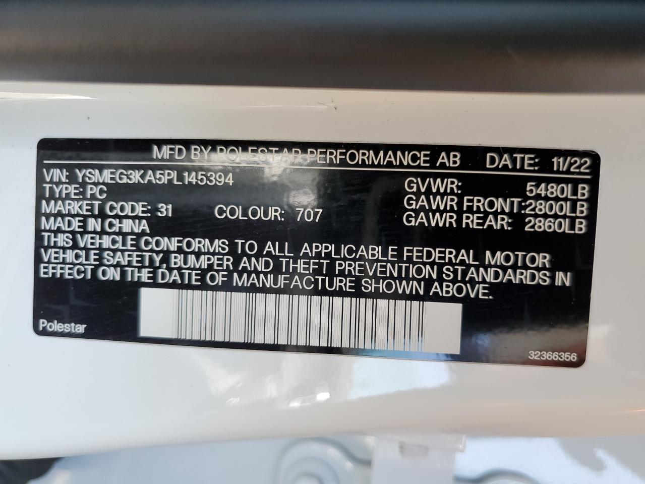 YSMEG3KA5PL145394 2023 Polestar 2