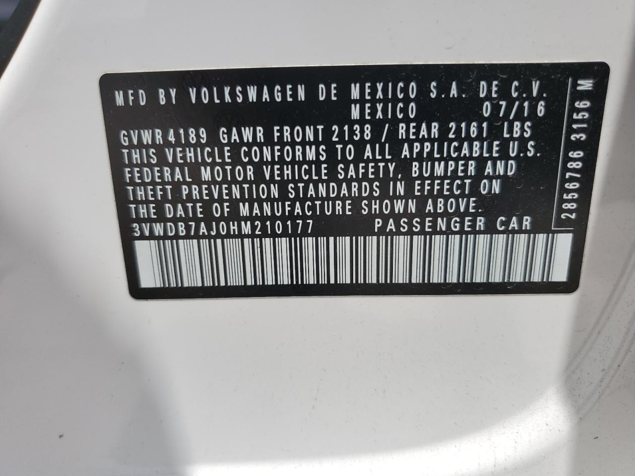 3VWDB7AJ0HM210177 2017 Volkswagen Jetta Se