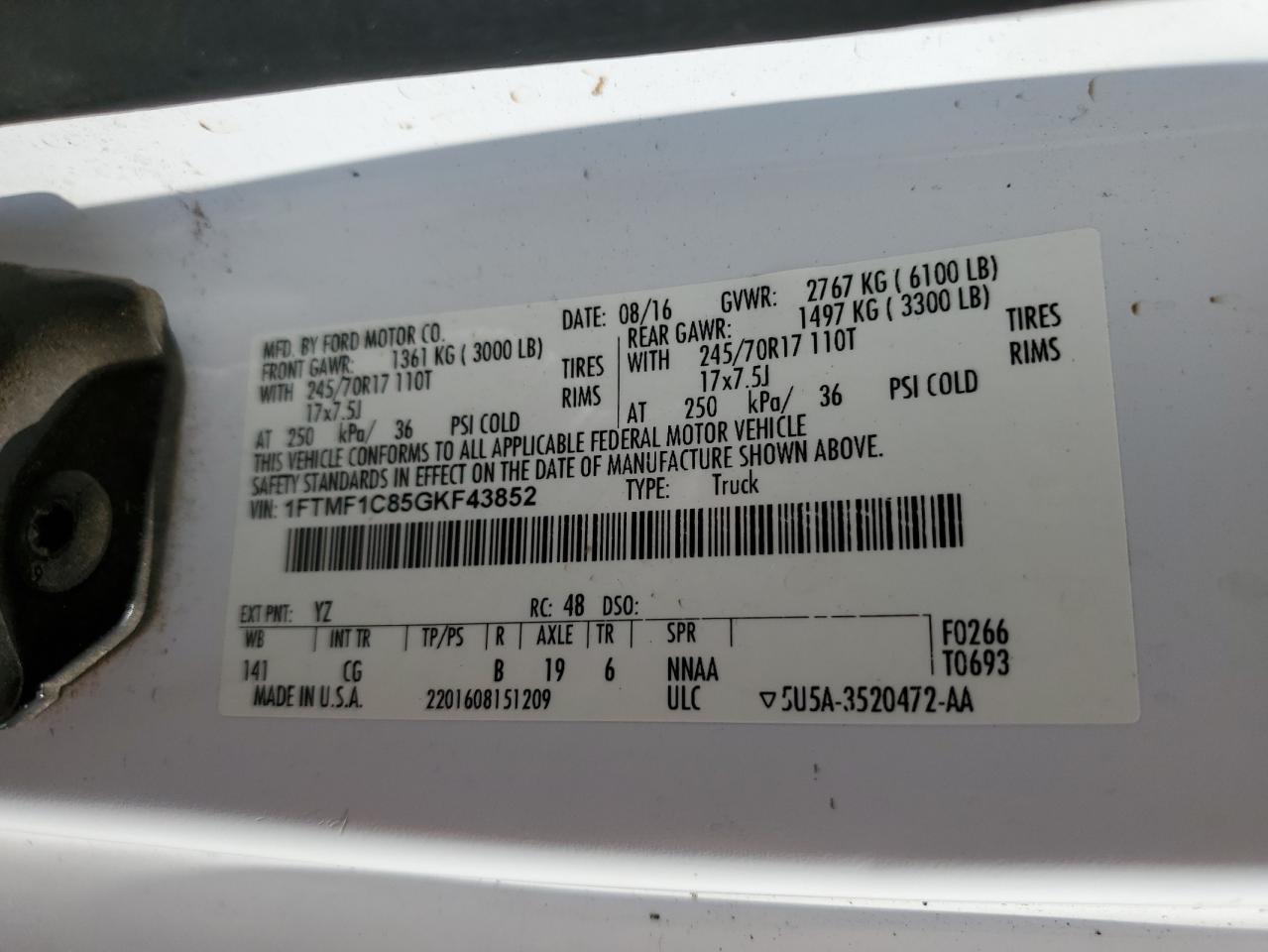 1FTMF1C85GKF43852 2016 Ford F150