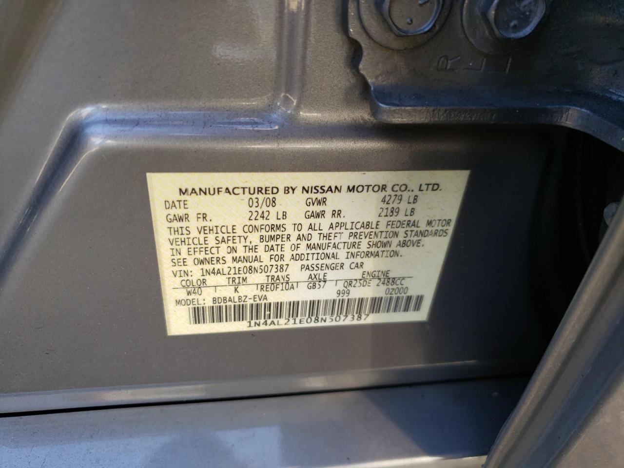 1N4AL21E08N507387 2008 Nissan Altima 2.5