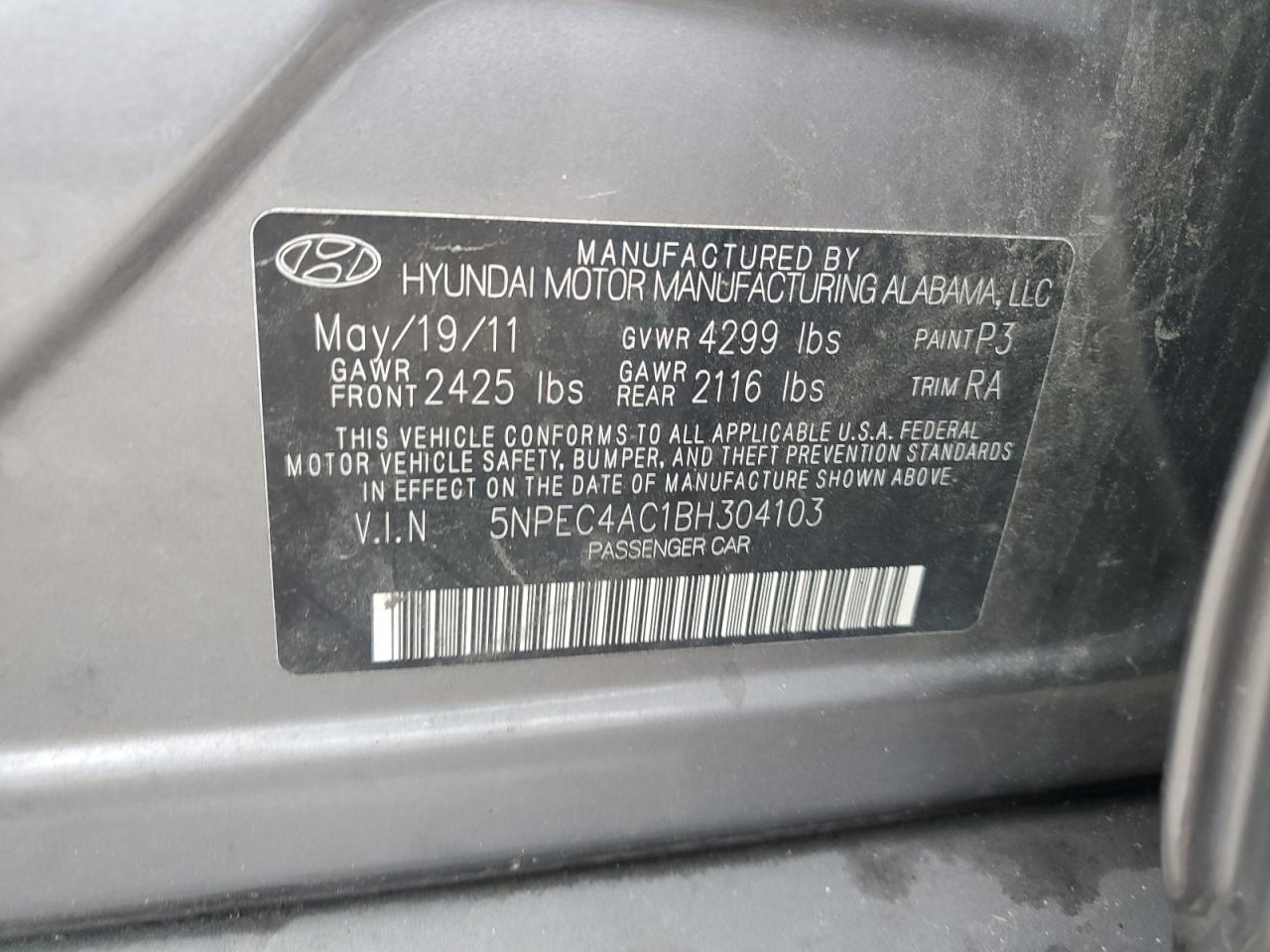 5NPEC4AC1BH304103 2011 Hyundai Sonata Se