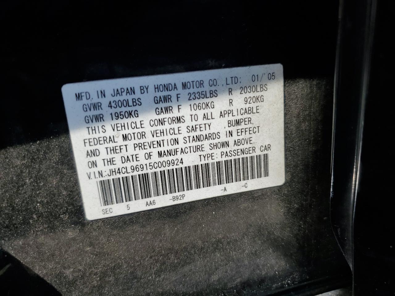 JH4CL96915C009924 2005 Acura Tsx