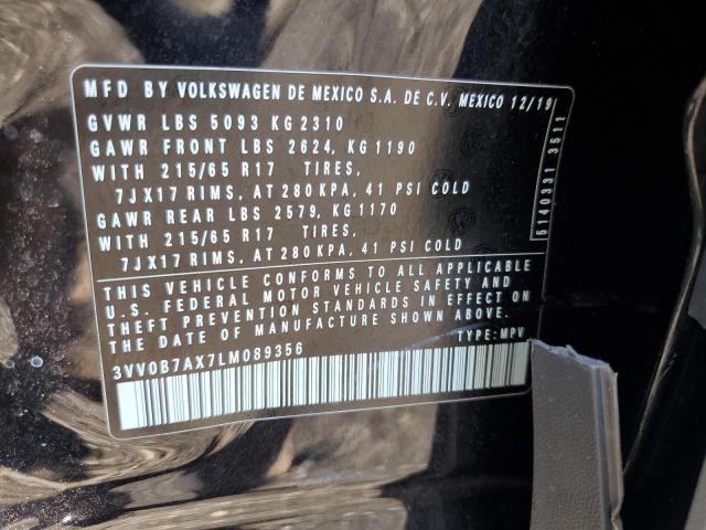 2020 Volkswagen Tiguan S VIN: 3VV0B7AX7LM089356 Lot: 59516844