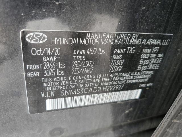 2020 Hyundai Santa Fe Sel VIN: 5NMS3CAD1LH292927 Lot: 57459114