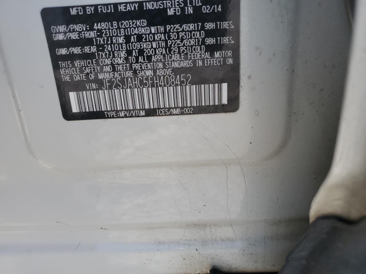 JF2SJAHC5FH408452 2015 Subaru Forester 2.5I Limited