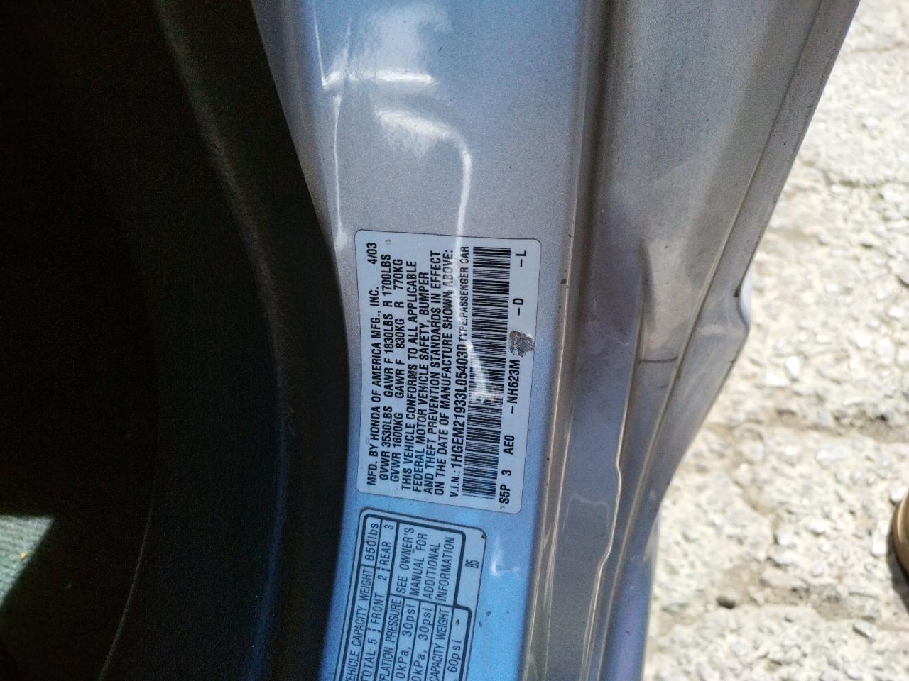 1HGEM21933L054030 2003 Honda Civic Ex