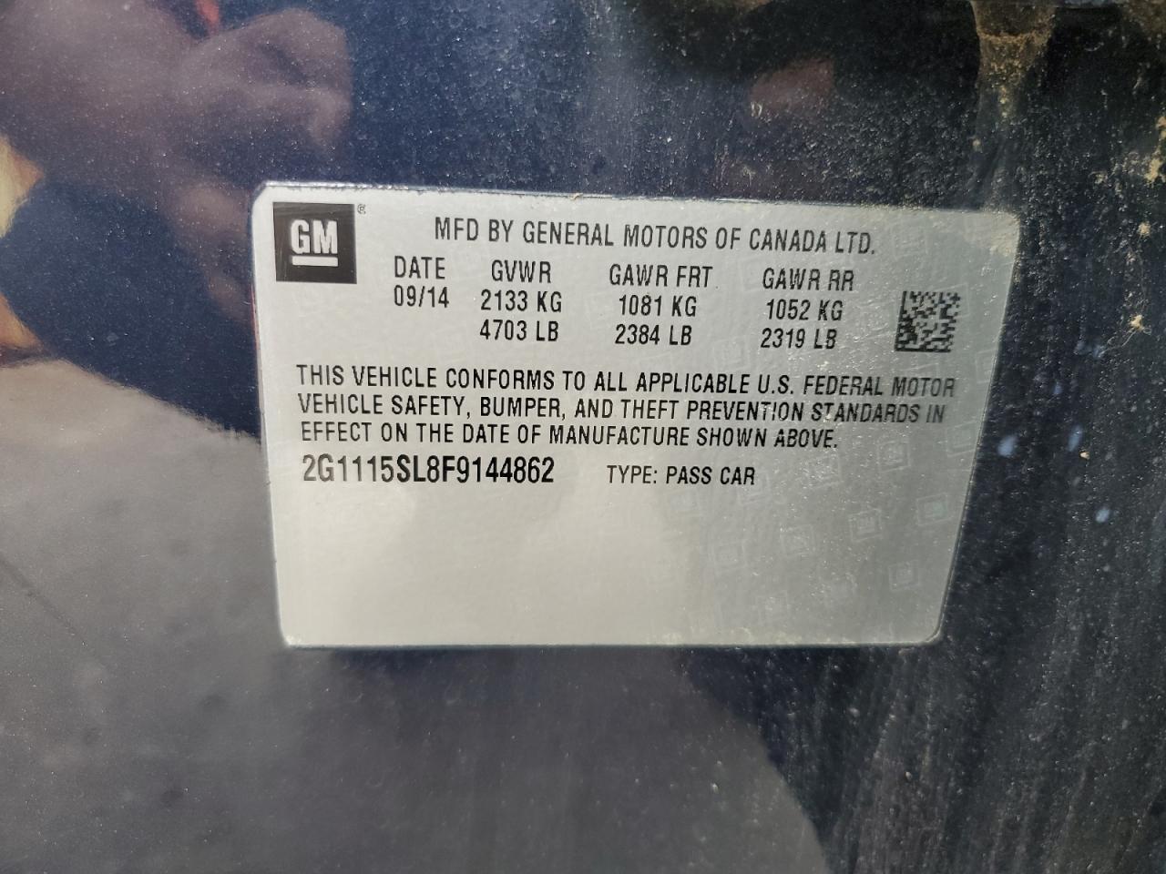 2G1115SL8F9144862 2015 Chevrolet Impala Lt