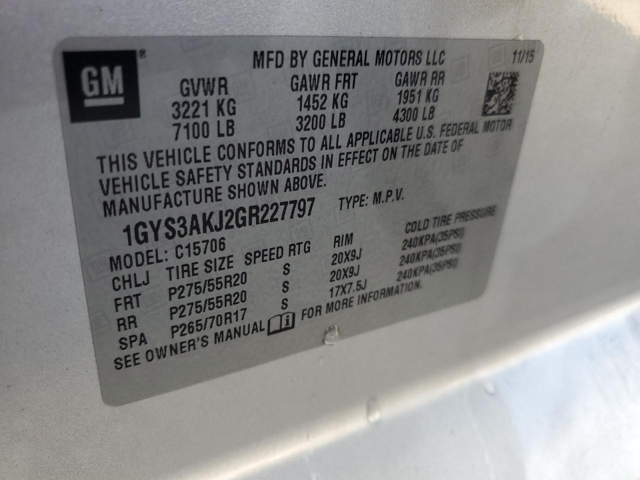 1GYS3AKJ2GR227797 2016 Cadillac Escalade