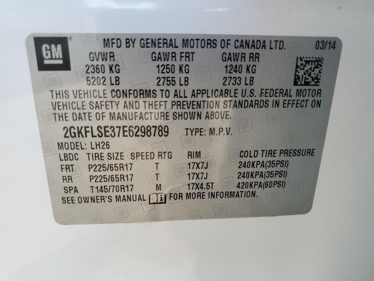2GKFLSE37E6298789 2014 GMC Terrain Slt