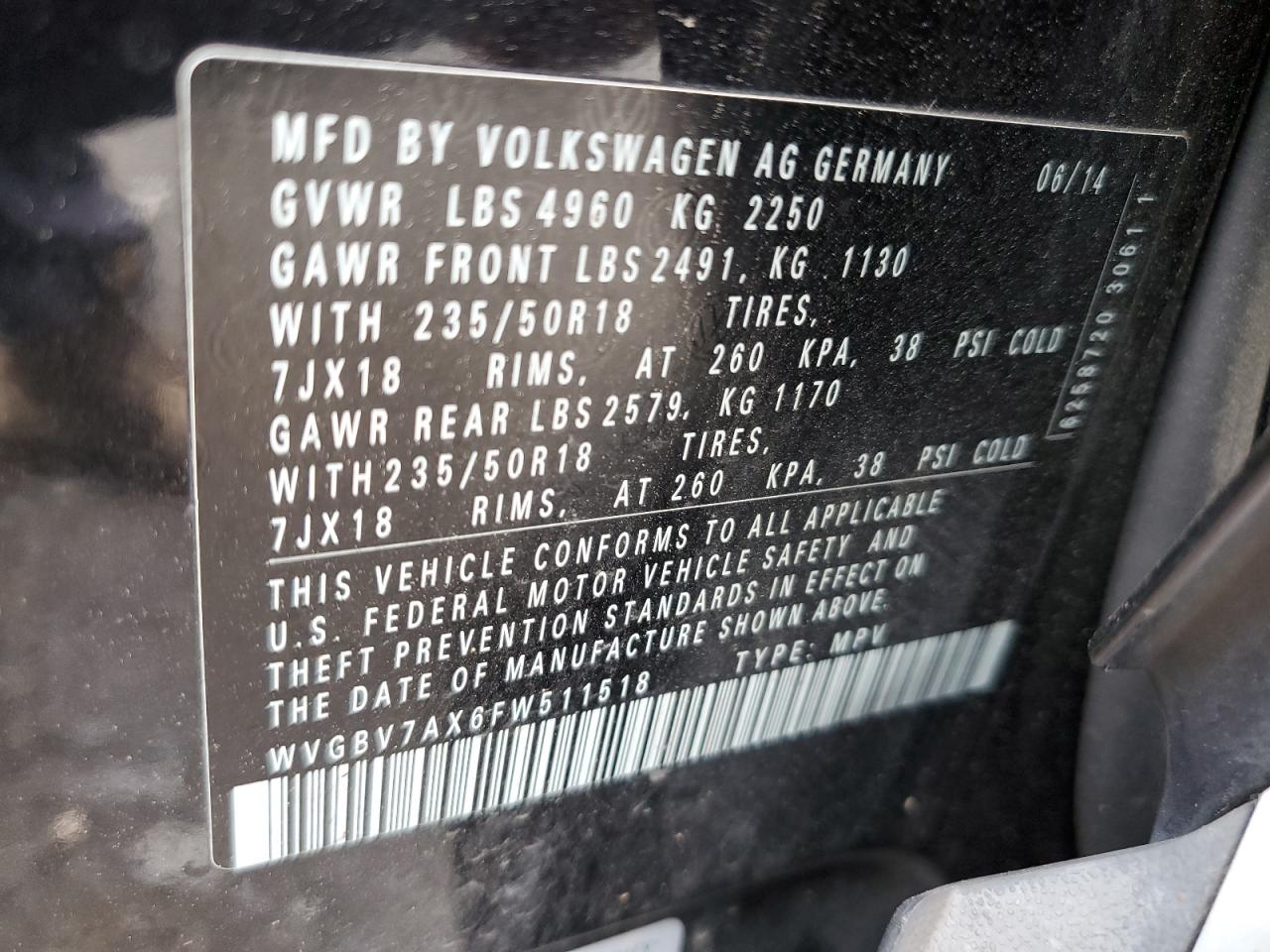 WVGBV7AX6FW511518 2015 Volkswagen Tiguan S