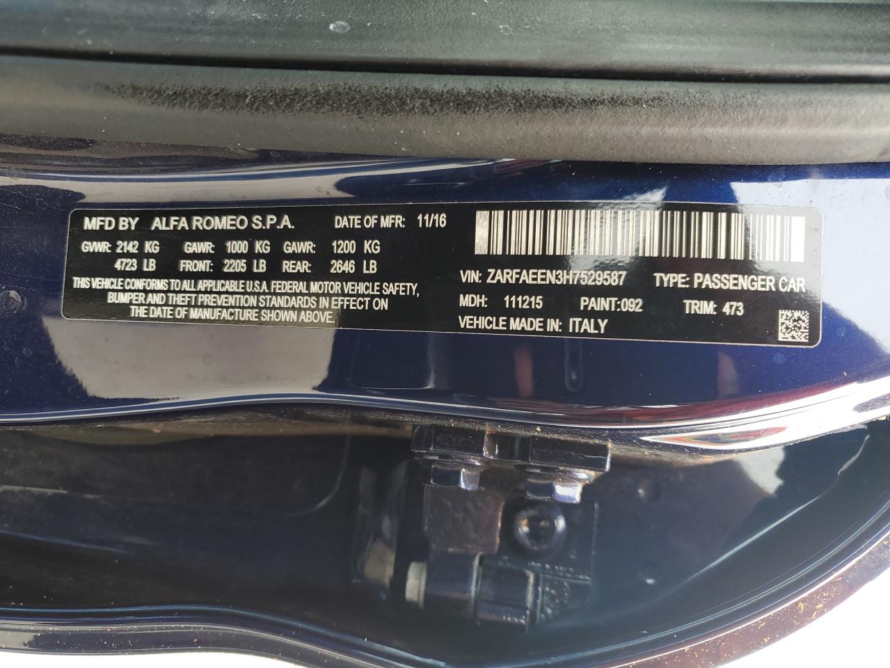 ZARFAEEN3H7529587 2017 Alfa Romeo Giulia Ti Q4