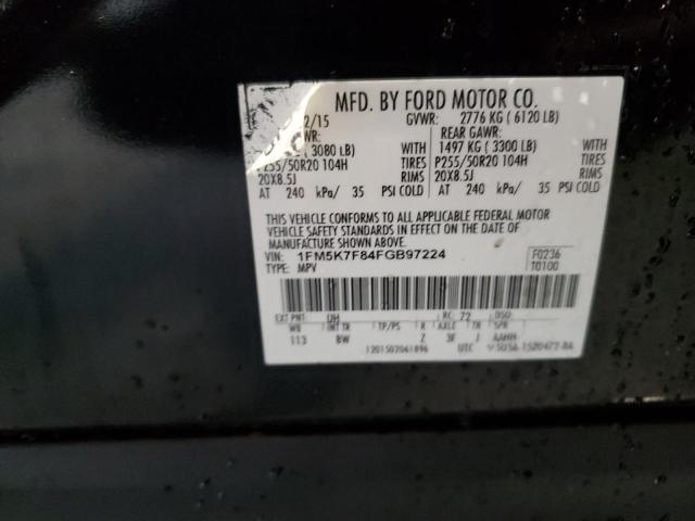 2015 Ford Explorer Limited VIN: 1FM5K7F84FGB97224 Lot: 58936334