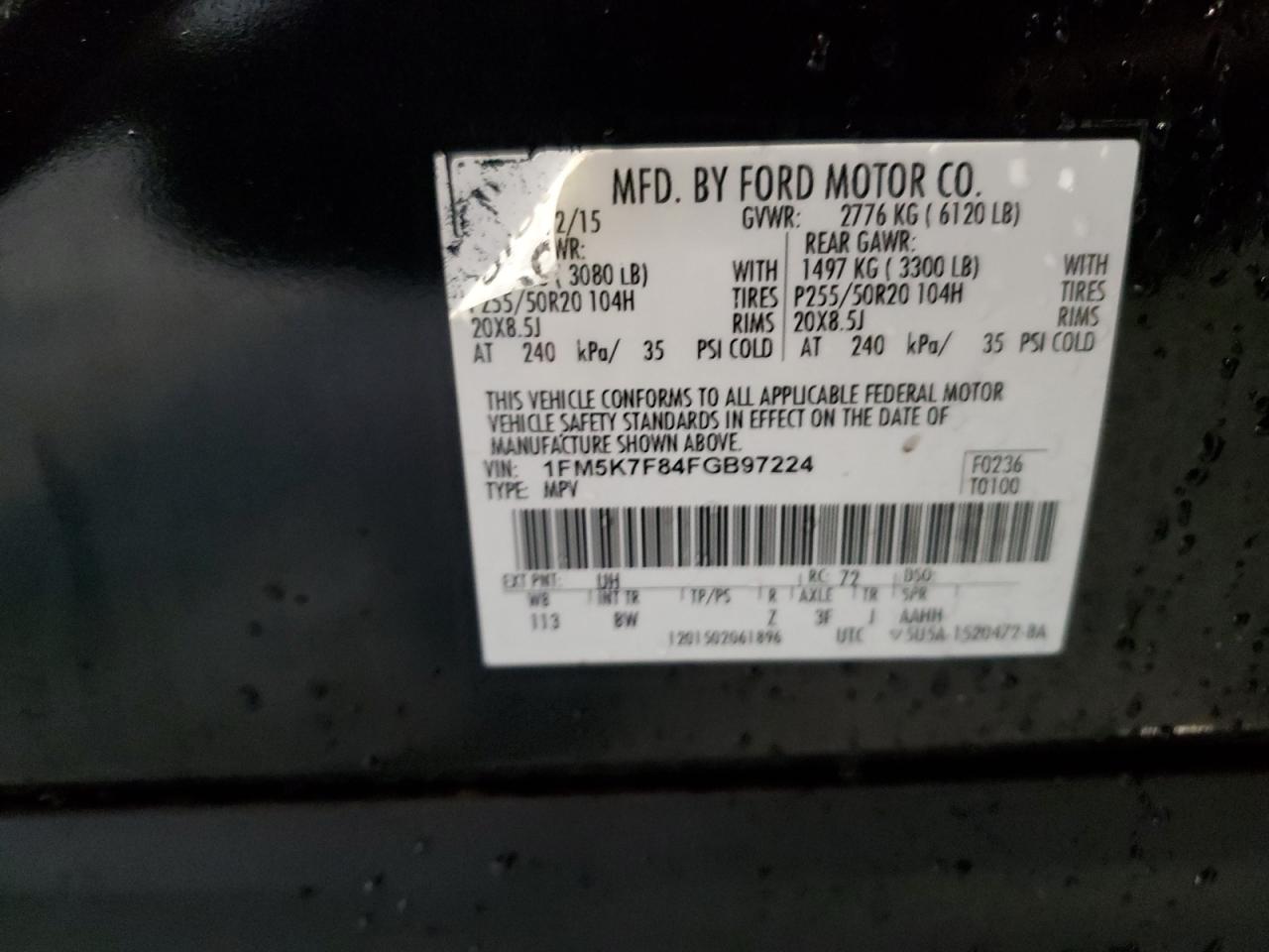 1FM5K7F84FGB97224 2015 Ford Explorer Limited