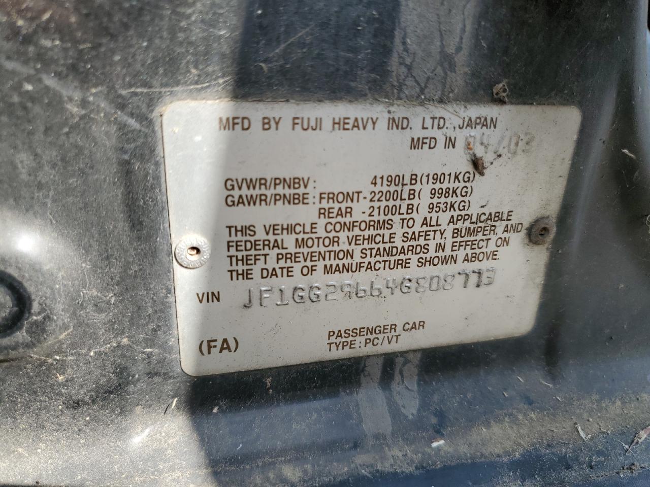 JF1GG29664G808773 2004 Subaru Impreza Wrx