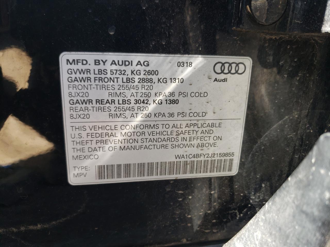 WA1C4BFY2J2159855 2018 Audi Sq5 Prestige