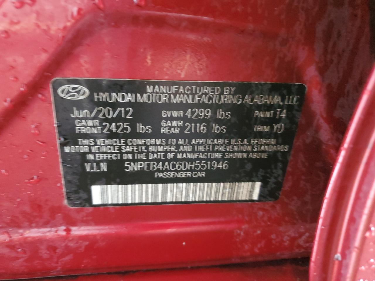 5NPEB4AC6DH551946 2013 Hyundai Sonata Gls