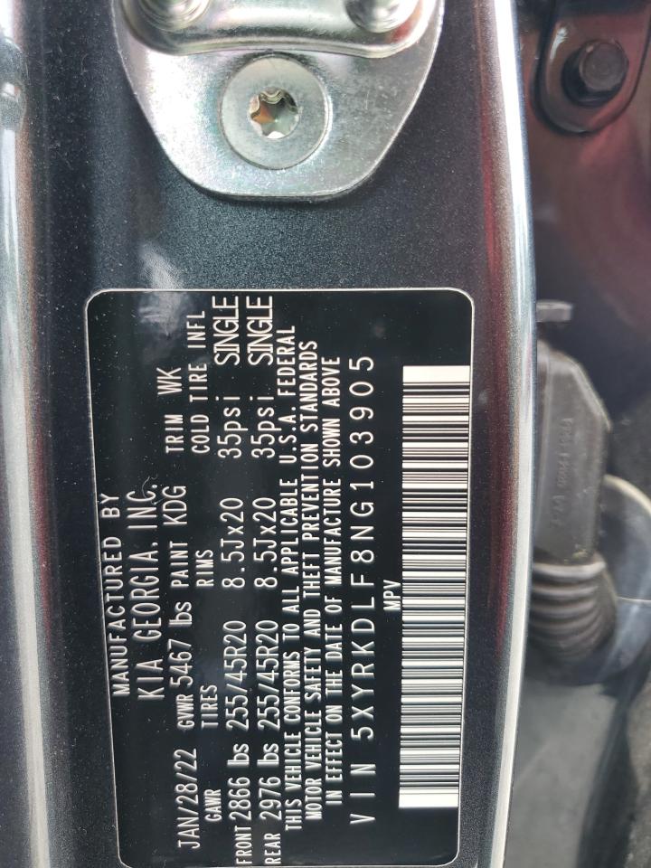 5XYRKDLF8NG103905 2022 Kia Sorento Sx