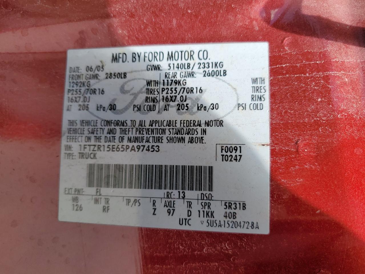 1FTZR15E65PA97453 2005 Ford Ranger Super Cab