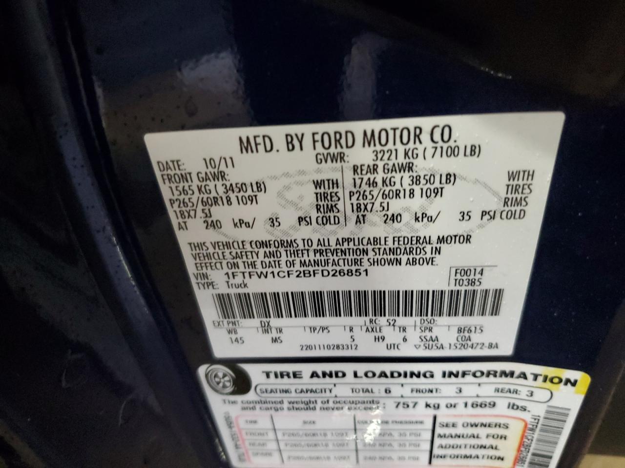 1FTFW1CF2BFD26851 2011 Ford F150 Supercrew