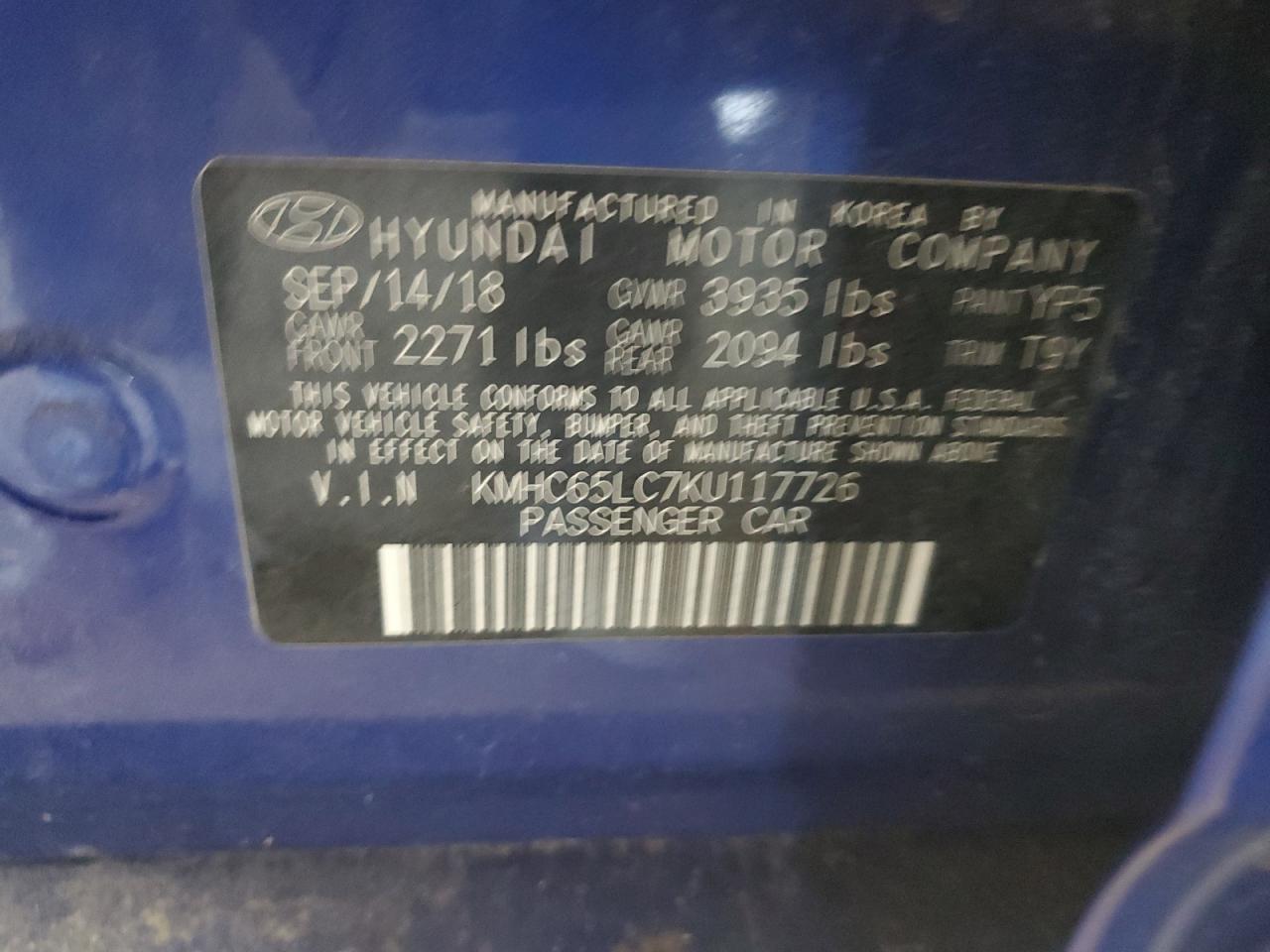 KMHC65LC7KU117726 2019 Hyundai Ioniq Blue