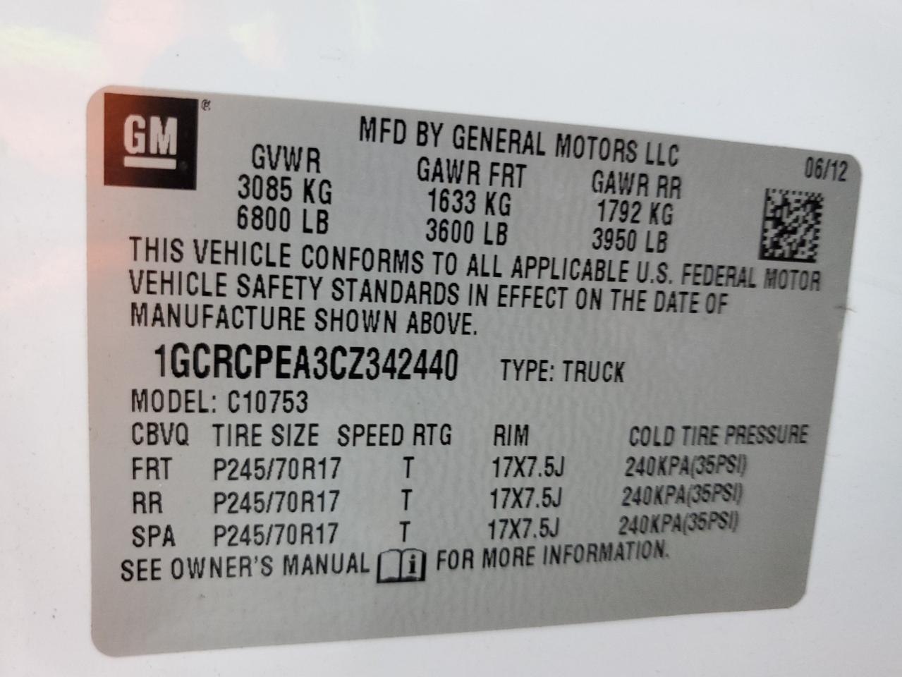 1GCRCPEA3CZ342440 2012 Chevrolet Silverado C1500