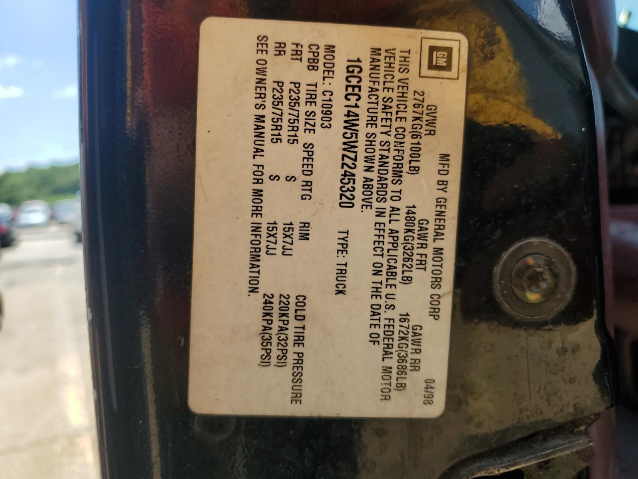 1GCEC14W5WZ245320 1998 Chevrolet Gmt-400 C1500