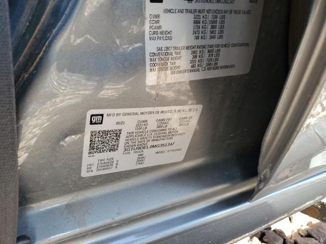 2021 GMC Sierra K1500 Slt VIN: 3GTU9DEL0MG351347 Lot: 57313314