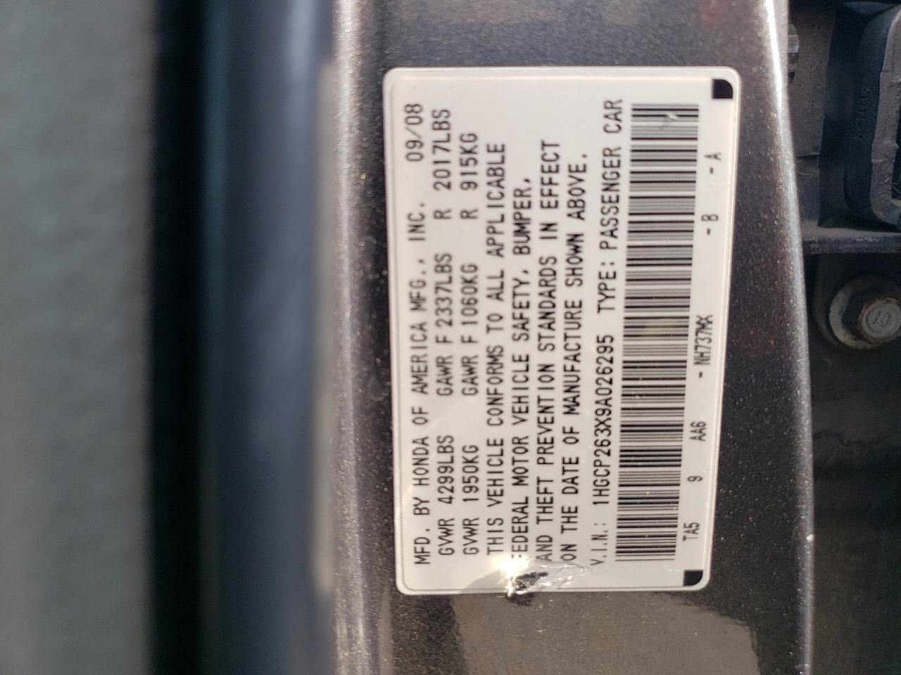 1HGCP263X9A026295 2009 Honda Accord Lx