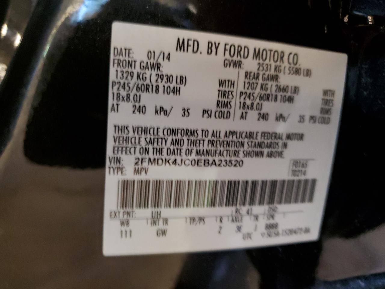 2FMDK4JC0EBA23520 2014 Ford Edge Sel