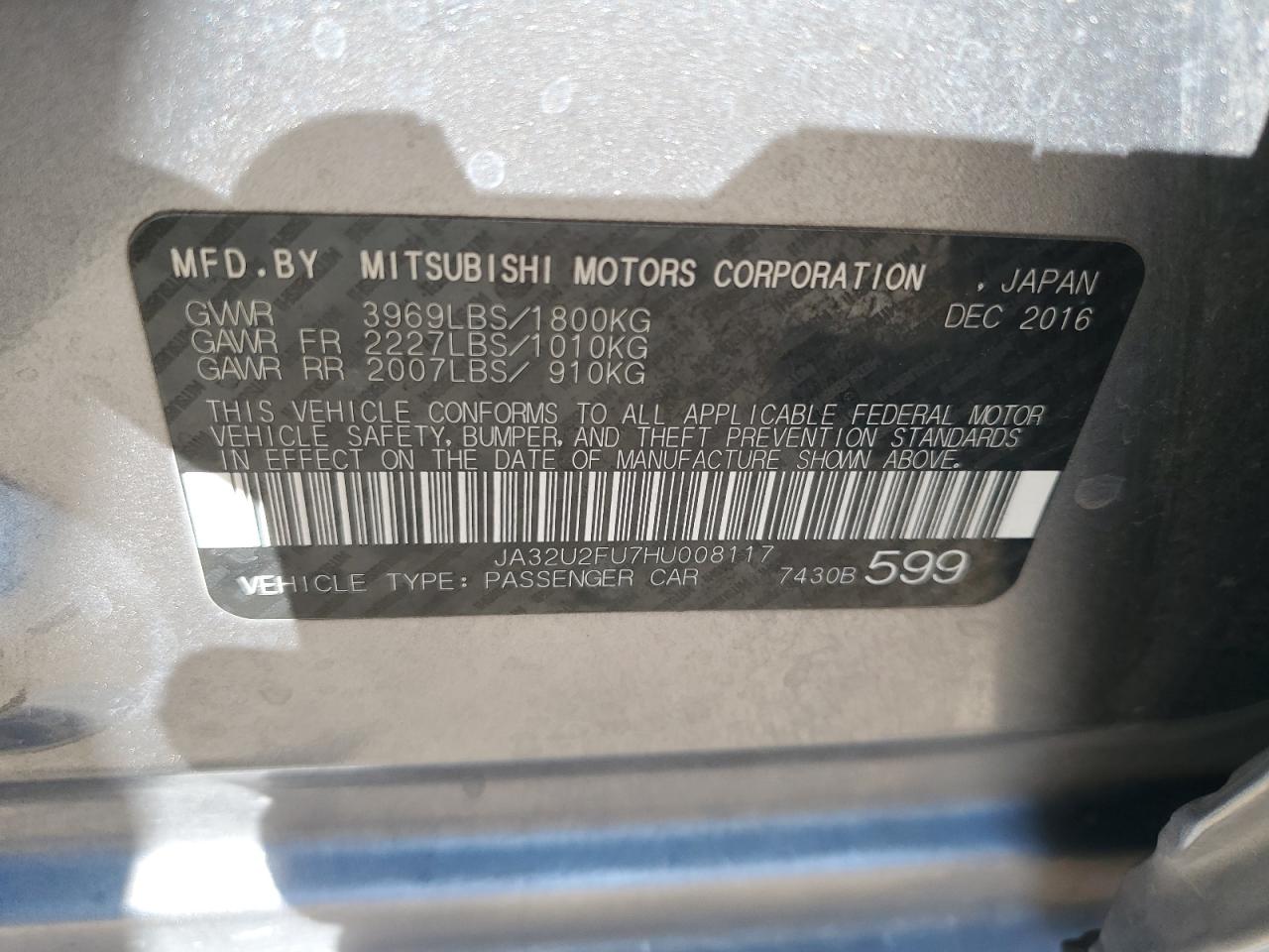 JA32U2FU7HU008117 2017 Mitsubishi Lancer Es