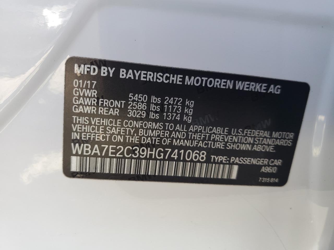 WBA7E2C39HG741068 2017 BMW 740 I