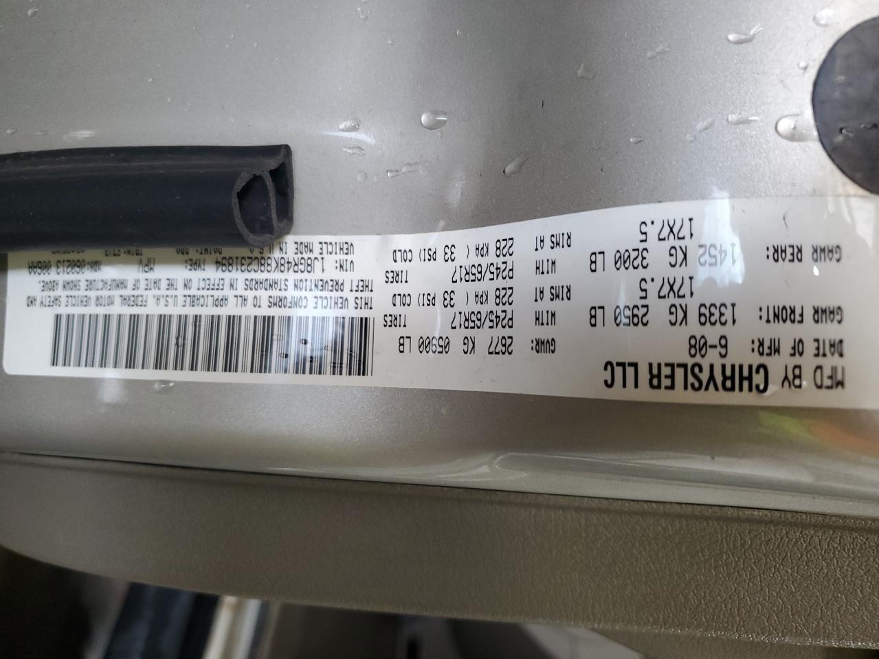 1J8GR48K88C231894 2008 Jeep Grand Cherokee Laredo