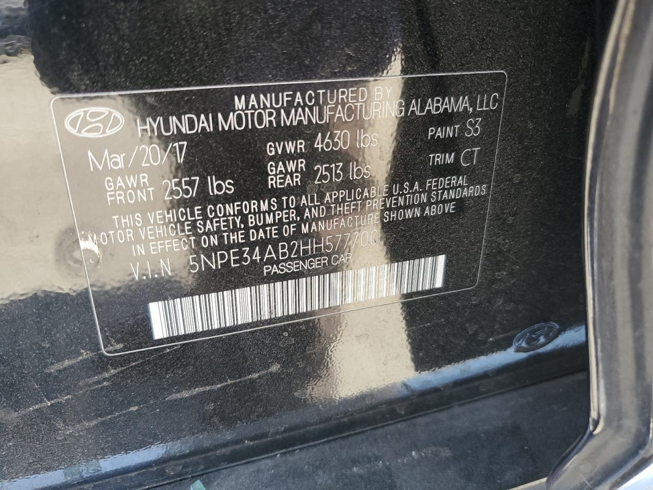 5NPE34AB2HH577700 2017 Hyundai Sonata Sport