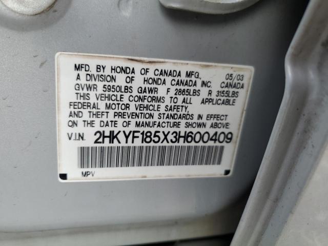 2003 Honda Pilot Exl VIN: 2HKYF185X3H600409 Lot: 59996104