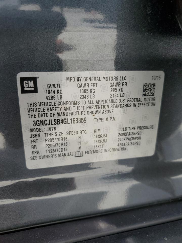 3GNCJLSB4GL163359 2016 Chevrolet Trax 1Lt