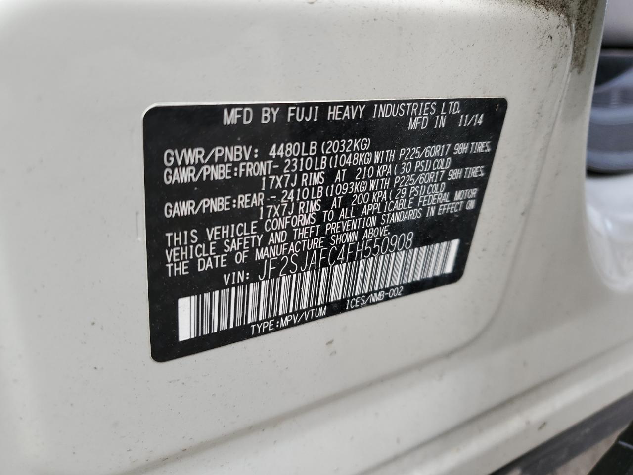 JF2SJAFC4FH550908 2015 Subaru Forester 2.5I Premium