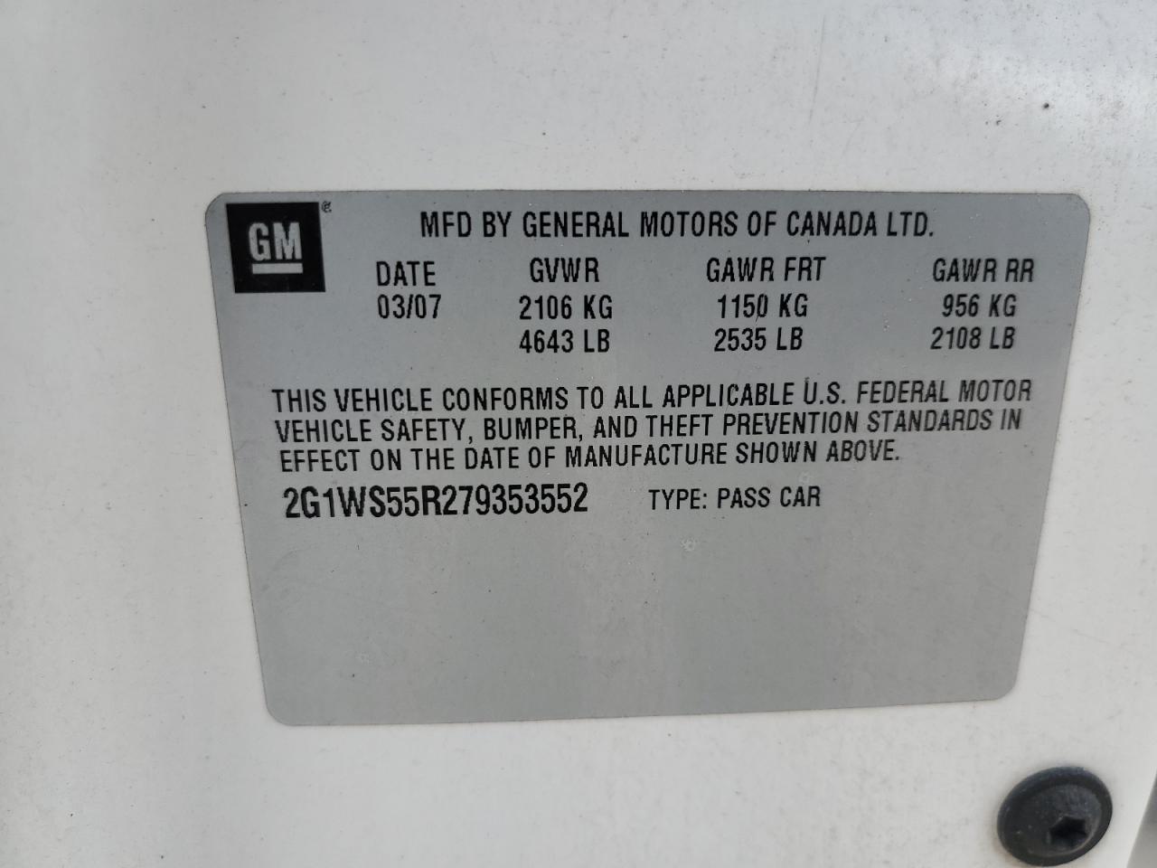 2G1WS55R279353552 2007 Chevrolet Impala Police