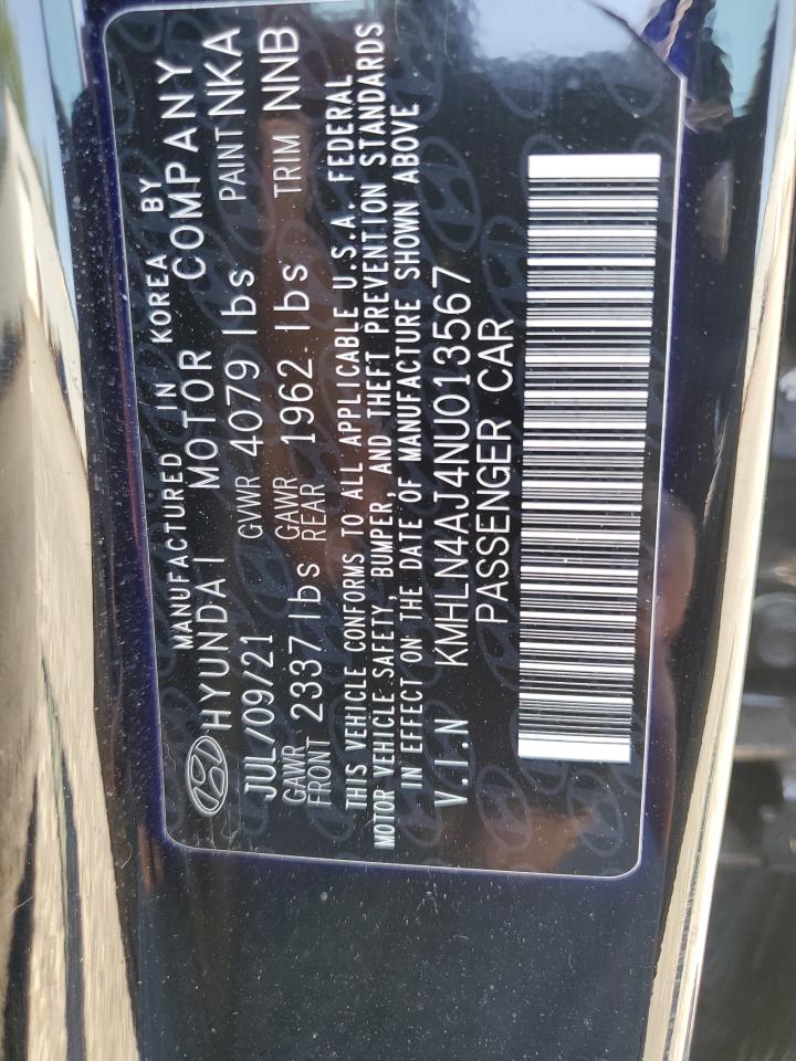 KMHLN4AJ4NU013567 2022 Hyundai Elantra Limited