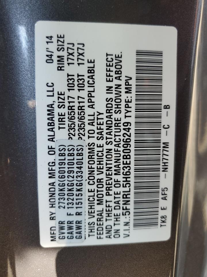 5FNRL5H63EB096249 2014 Honda Odyssey Exl